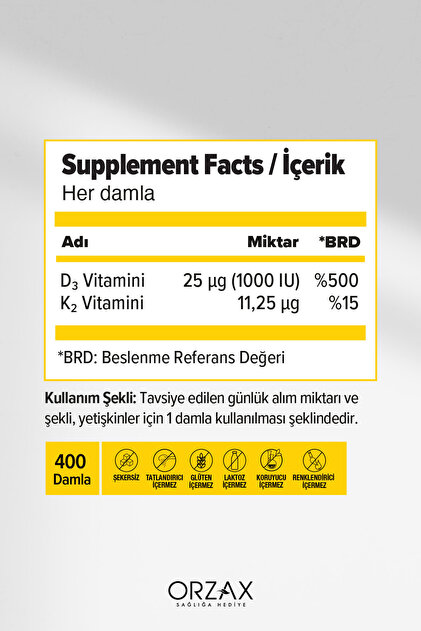 Orzax Ocean D3K2 Damla 20 ml Vitamin Fiyatı, Yorumları - Trendyol