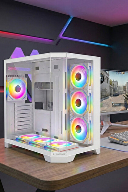 GM Game Master F-7 Lite Gaming Beyaz Atx Akvaryum Kasa Tuştan
