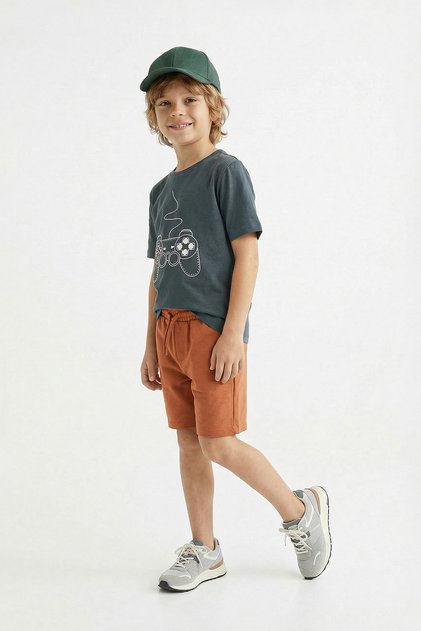 Anthracite Printed Boy's Knitted Top and Bottom Set Tkdss26Au00043