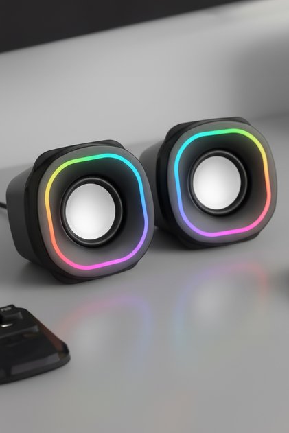 MD-180 2.0 3W*2 Siyah RGB Aydınlatmalı USB + 3.5mm USB 5V Pc Uyumlu Speaker Hoparlör
