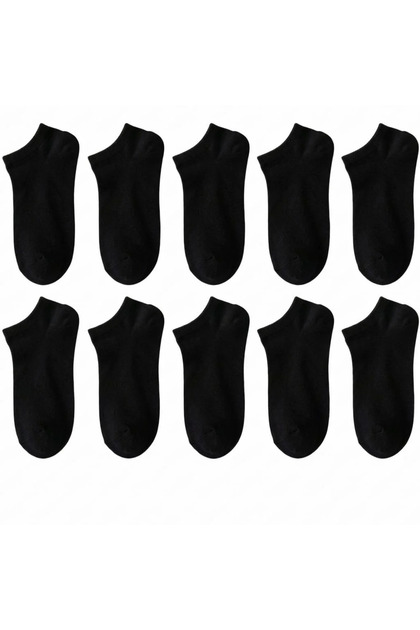 10'lu Paket Erkek Siyah Patik Çorap Pamuklu Spor Sneaker Çorap Seti