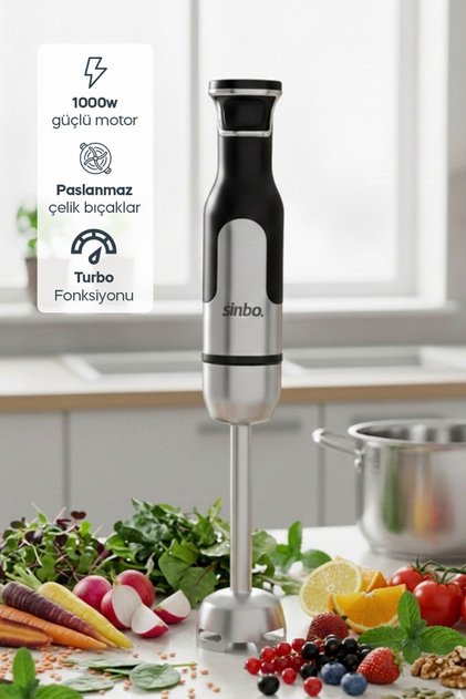 SHB-7512 El Blenderi Paslanmaz Çelik Gövde - 1000 W TURBO Hız Ayarlı Güçlü Mutfak Blender