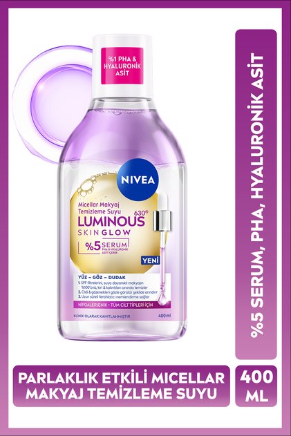Luminous630 Skin Glow Parlaklık Etkili Micellar Makyaj Temizleme Suyu 400ml, Serum, Hyaluronik Asit