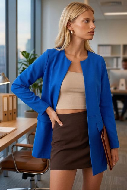 Women's Cobalt Waist Stitched Long Jacket Arm-26K001017