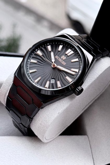 Men's Wristwatch 3 Atm Waterproof Black Color Steel Band Special Gift Box Hme2004C2