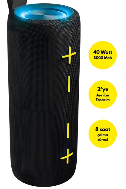 MD-4BT Duares Siyah 40W 4000mAh + 4000mAh TF-AUX-TWS-IPX6 Mıknatıslı Bluetooth Hoparlör