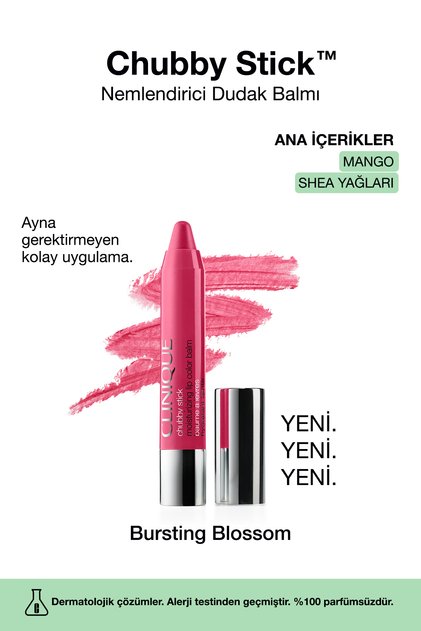 Chubby Stick™ Nemlendirici Dudak Balmı - Renk: Bursting Blossom 3g | Mango, Shea Yağı