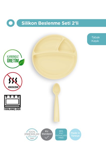 Vakum Tabanlı Tabak + Kaşık 2 Li Set Sarı