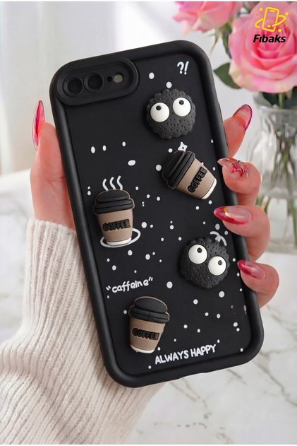 iPhone 7 Plus/8 Plus Case Designed with Patterned Camera Protection Coffee Cookie Black Soft Silicone