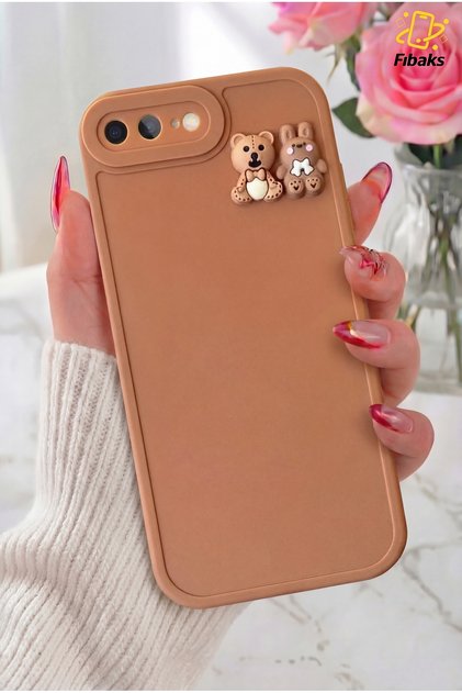 iPhone 7 Plus/8 Plus Case Soft Silicone Cover with Camera Protection and Teddy Bear and Rabbit Figures