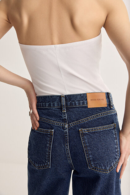 Muse for all x Trendyolmilla Koyu Mavi Orta Bel Baggy %100 Pamuk