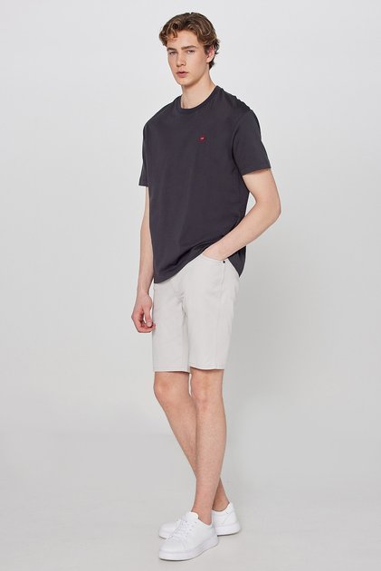 Slim Fit Dar Kesim Normal Bel Pamuklu Taş Rengi 5 Cep Şort