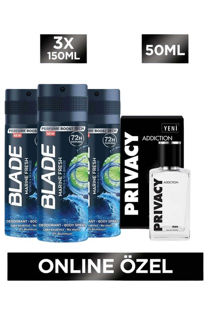 Man Addiction Edt Erkek Parfüm 50 Ml + Blade Marine Fresh Erkek Deodorant 3x150 Ml