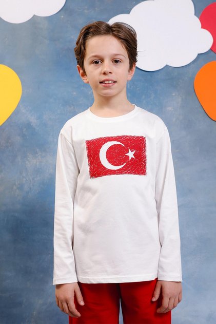 Boy's Turkish Flag Printed Long Sleeve T-Shirt