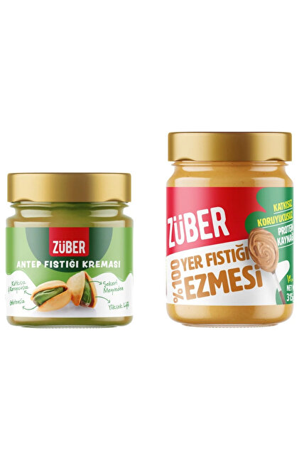 Züber Antep Fıstığı Kreması 200g + %100 Yer Fıstığı Ezmesi 315g
