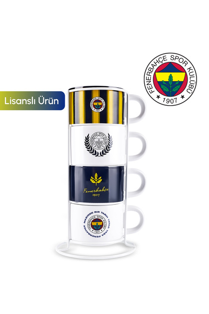 x Fenerbahçe Lisanslı 4 Kişilik Standlı Çay Fincan Takımı 180 ml