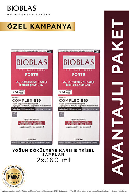Forte Complex B19 Yoğun Saç Dökülmelerine Karşı Bitkisel Şampuan 2 x 360 ml