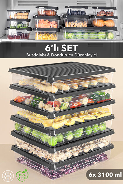 Meleni Home 6'lı Buzdolabı Organizer Mikrodalga ve Difrize Uygun