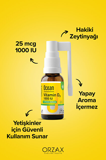 Orzax Ocean Vitamin D3 1000 IU Sprey 20 ml Fiyatı, Yorumları