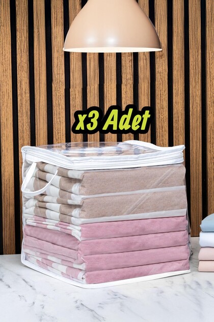 3 Adet Mini Şeffaf Hurç Havlu Giysi Iç Çamaşırı Düzenleyici Saklama Çantası 25x25cm