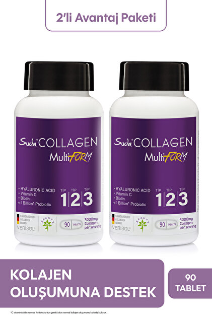 Multiform Kolajen Tip 1 2 3 ,Vitamin C,Biotin,Hyaluronik Asit,Saç,Tırnak,Cilt 90 Tabletx2 Adet