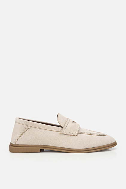 Yaya by Hotiç Kadın Bej Süet Dikiş Detaylı Loafer - Fiyatı, Yorumları