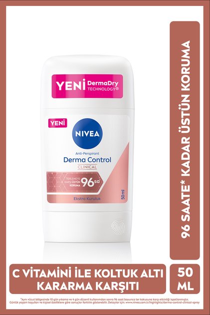 Kadın Stick Deodorant Derma Control Clinical 50ml, 96 Saat Etkili Koruma,Koltuk Altı Kararma Karşıtı