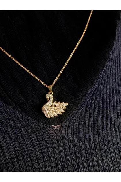Crystal Stone Swan Model Gold Color Steel Necklace