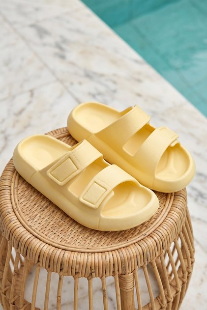 Ds Monapi.Mercan Yellow Orthopedic Eva Women's Velcro Slipper Sandals