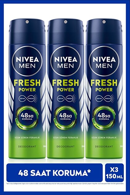 NIVEA MEN Erkek Sprey Deodorant Fresh Power 150ml, Ter Korumasına
