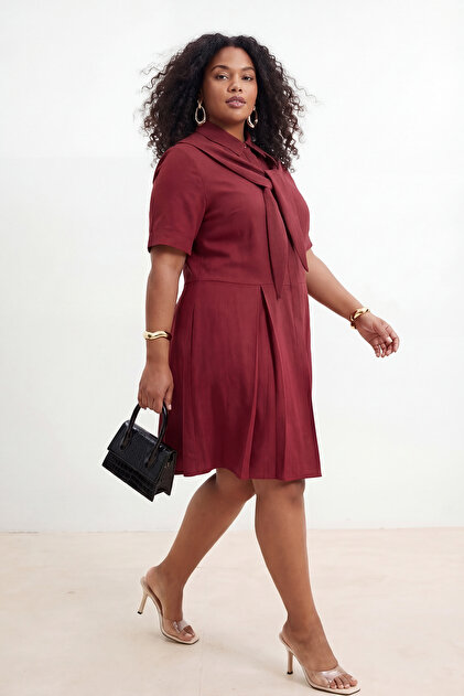 plus size burgundy shirt dress Plus Size Donnie Drawstring Shirt Dress -Burgundy S / Burgundy at Curvy Sense