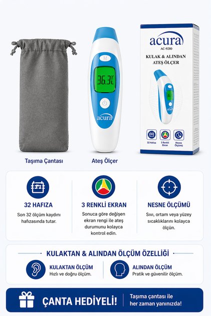 AC-9280 Kulaktan & Alından Ateş Ölçer Çanta Hediyeli