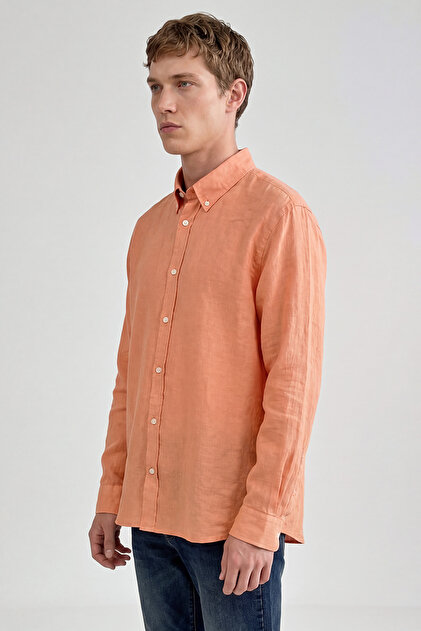 strapless open back dress Orange Color Linen Formal Shirts For Men – Punekar Cotton main image 0