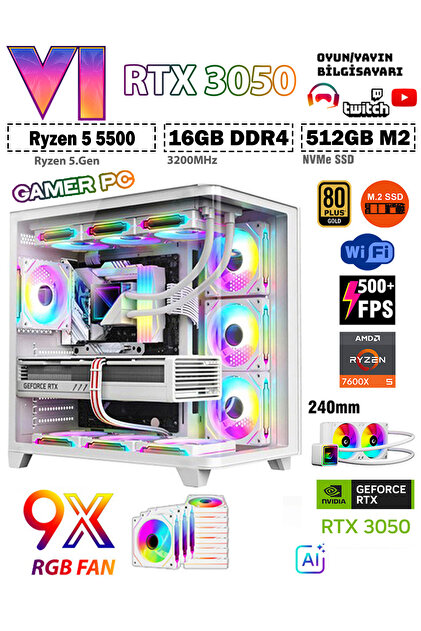 Zeiron Legacy X7 Ryzen 5 5500 16GB 512GB M.2 SSD RTX3050 Sıvı
