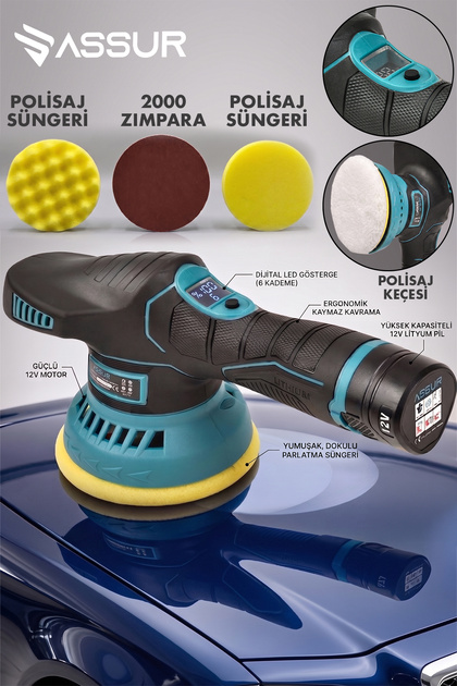 ASSUR 12V Orbital 6 Kademeli Pasta Cila Kaporta Parlatma Şarjlı
