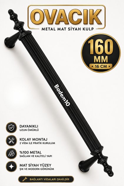 Ovacık (160 MM - 16 CM) Metal Mat Siyah Mobilya Mutfak Çekmece Dolap Dolabı Kulpu Kulbu Kulpları