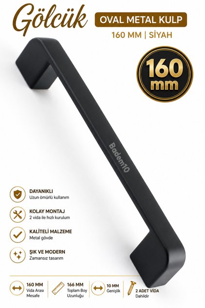 Gölcük Oval Metal Mobilya Mutfak Çekmece Dolabı Dolap Kapak Kulpu Kulbu Kulpları Siyah 160 Mm