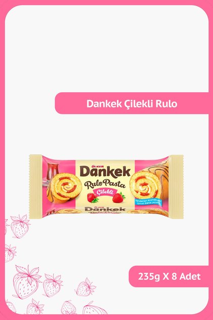 DANKEK Çilekli Rulo Pasta - 235 gram - 8 Adet