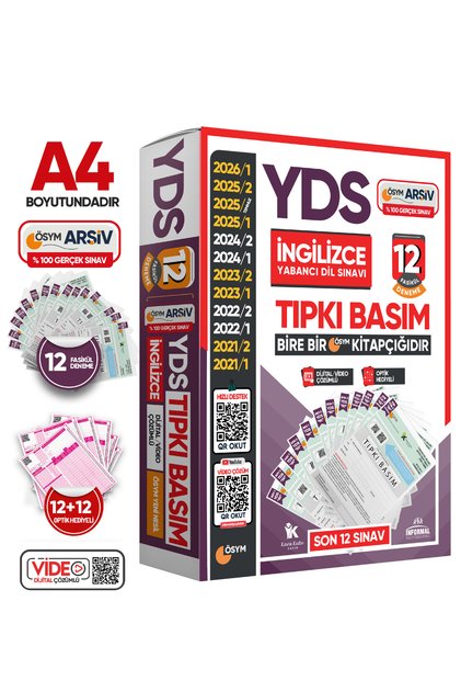 2026 YDS İngilizce ÖSYM Tıpkı Basım Çıkmış Soru 12li Deneme Paketi Video/PDF Çözümlü Türkiye Geneli