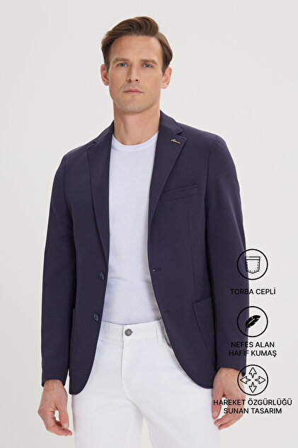 Altınyıldız Classics Erkek Lacivert Slim Fit Dar Kesim Mono Yaka