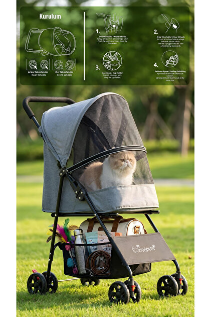 Tiny Kiwipets KPPC-10865 Evcil Hayvan Arabası | Katlanabilir & 360