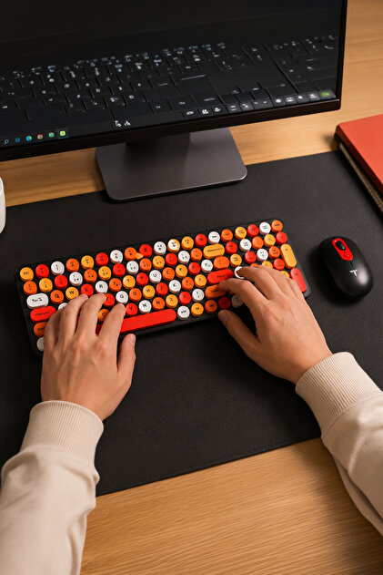 Torima Kablosuz Q Klavye Mouse Seti Retro Daktilo Görünümlü TMK07