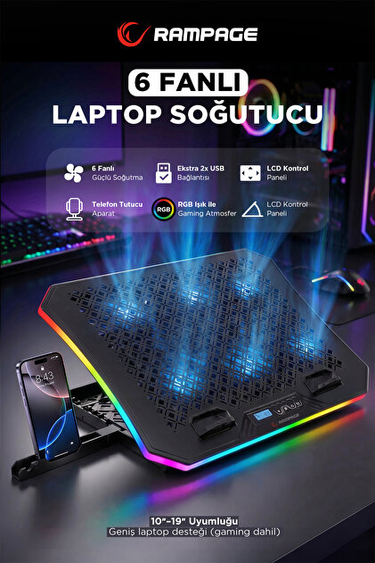 Rampage AD-RC34 Metafor X6 RGB 6 Fanlı Telefon Tutuculu USB'li 10