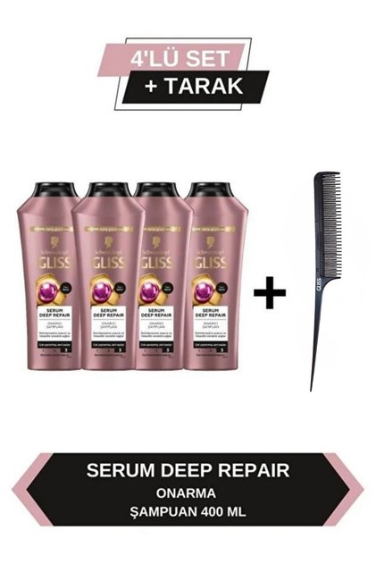 Serum Deep Repair Onarıcı Şampuan 400 ml X4 Adet + Tarak Hediyeli