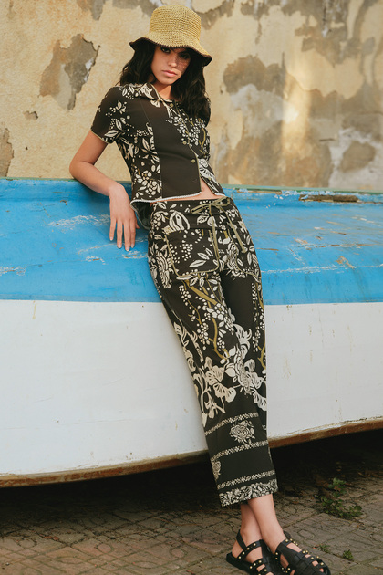 Brown Floral Patterned Culotte Trousers Twoss26Pl00109