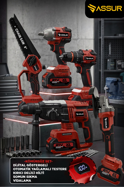 ASSUR 21V Darbeli Kömürsüz 5'li Set Kırıcı Delici Hilti - Somun