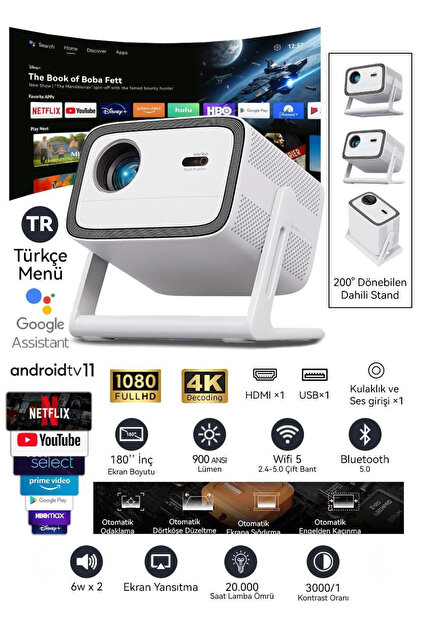 wanbo Vali 1 Projeksiyon Cihazı | 900 ANSI Lümen, Android TV