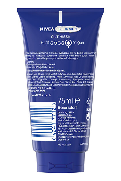 NIVEA Yoğun Nemlendirici El Bakım Kremi 75ml, Kuru Ciltler