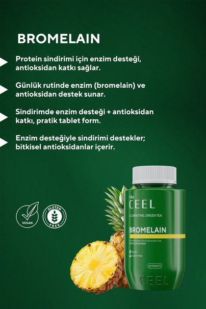 Vita Ceel 2'li Bromelain (Ananas Enzimi) 60 Tablet, Matcha Yeşil