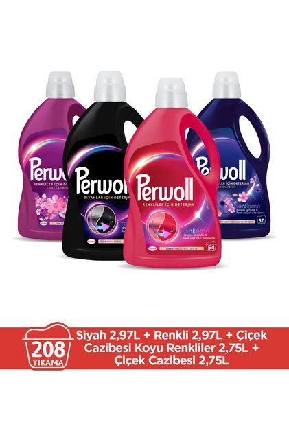 Çamaşır Deterjanı 4'lü set: (208 Yıkama) 2,97 L Siyah & Renkli, 2,75 L Çiçek Cazibesi Renkli Koyu
